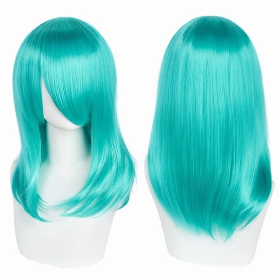 Namzi 1pc 40cm Short Wig, Cosplay Wig, Straight Wig, Synthetic Wig, Shoulder Length Wig,Blue Green