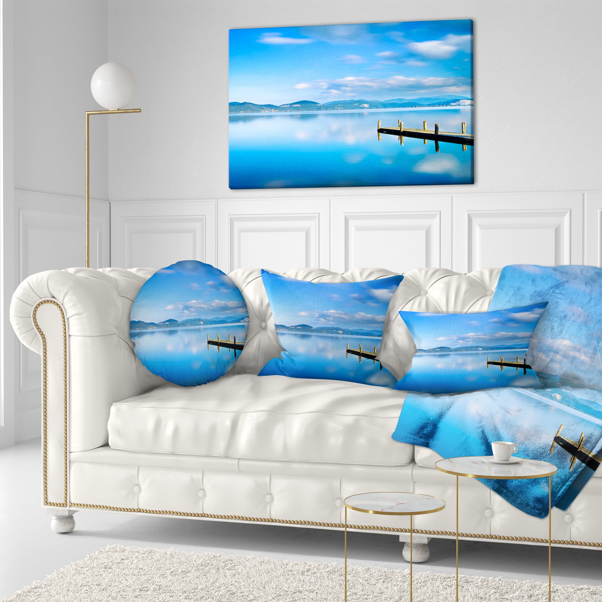 Designart Cloudy Sky Over Blue Sea - Seascape Throw Pillow - 12x20