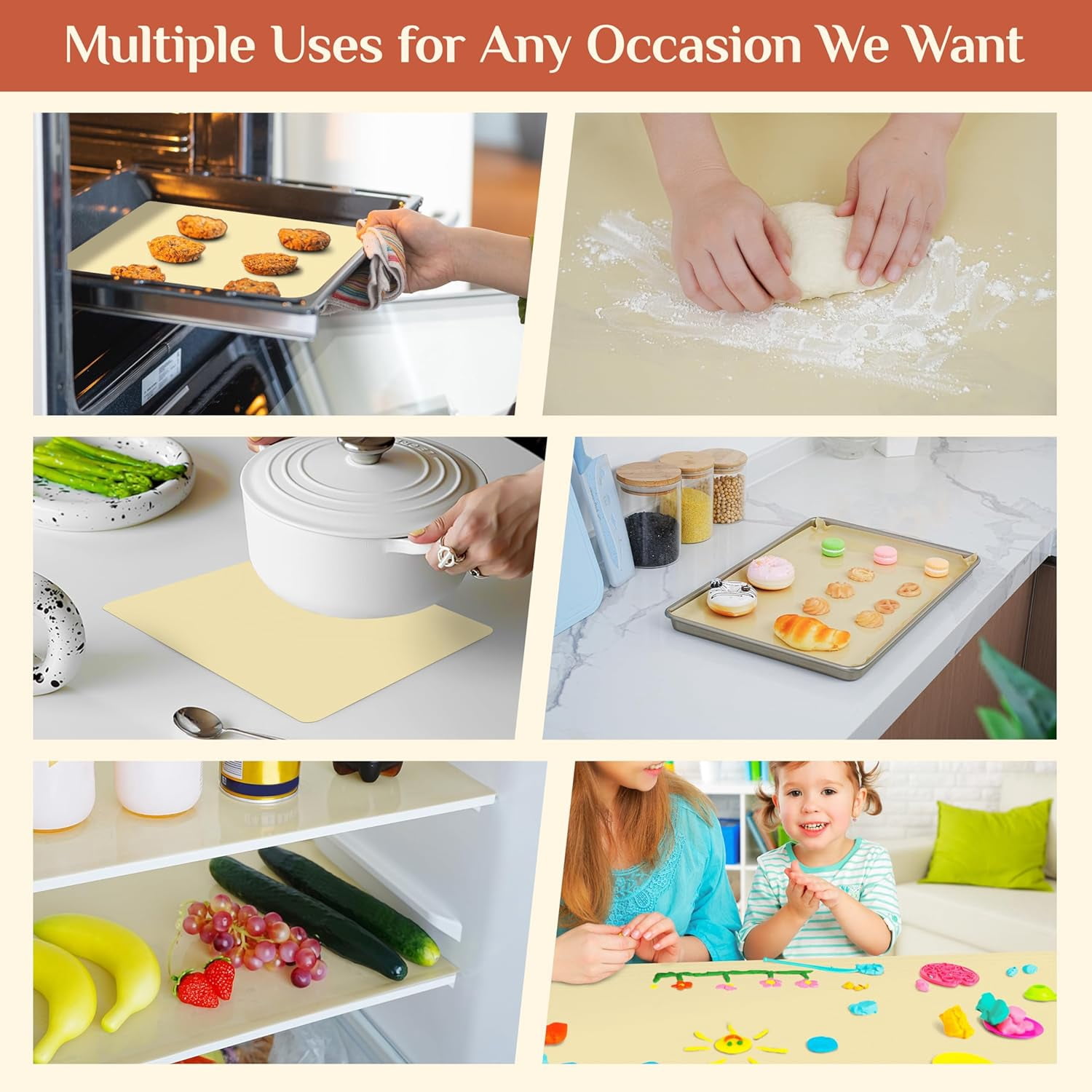 Silicone Baking Mat Roll 24x72 Inch Non-Stick Reusable Dough Pastry Sheet for Air Fryer Oven Freezer