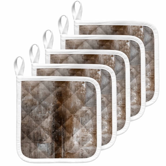Brown Pot Holders for Kitchen Heatproof Potholder, 5 Pack Retro Oil Painting Modern Abstract Art Aesthetics Hot Pads Multipurpose Oven Pads Cloth Potholders Trivet for Cooking Baking