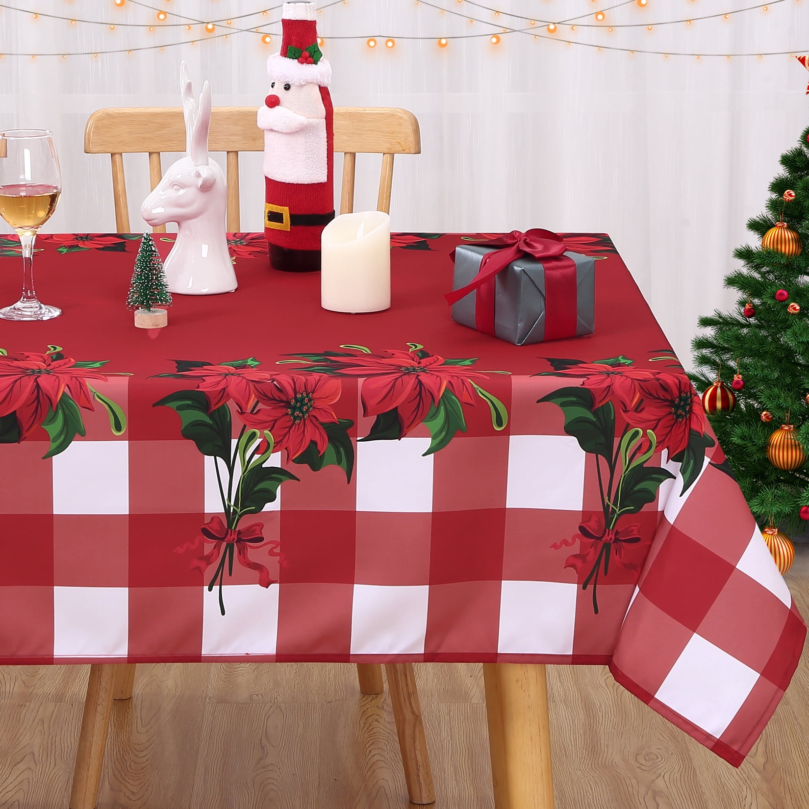 FairOnly Christmas Checked Table Cloth Rectangle 60"x84" Waterproof