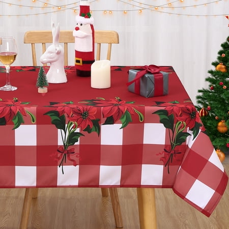 

FairOnly Christmas Checked Table Cloth Rectangle 54 x70 Waterproof Winter Holiday Xmas Kitchen Christmas Table Decorations for Home Dining Party Red/White