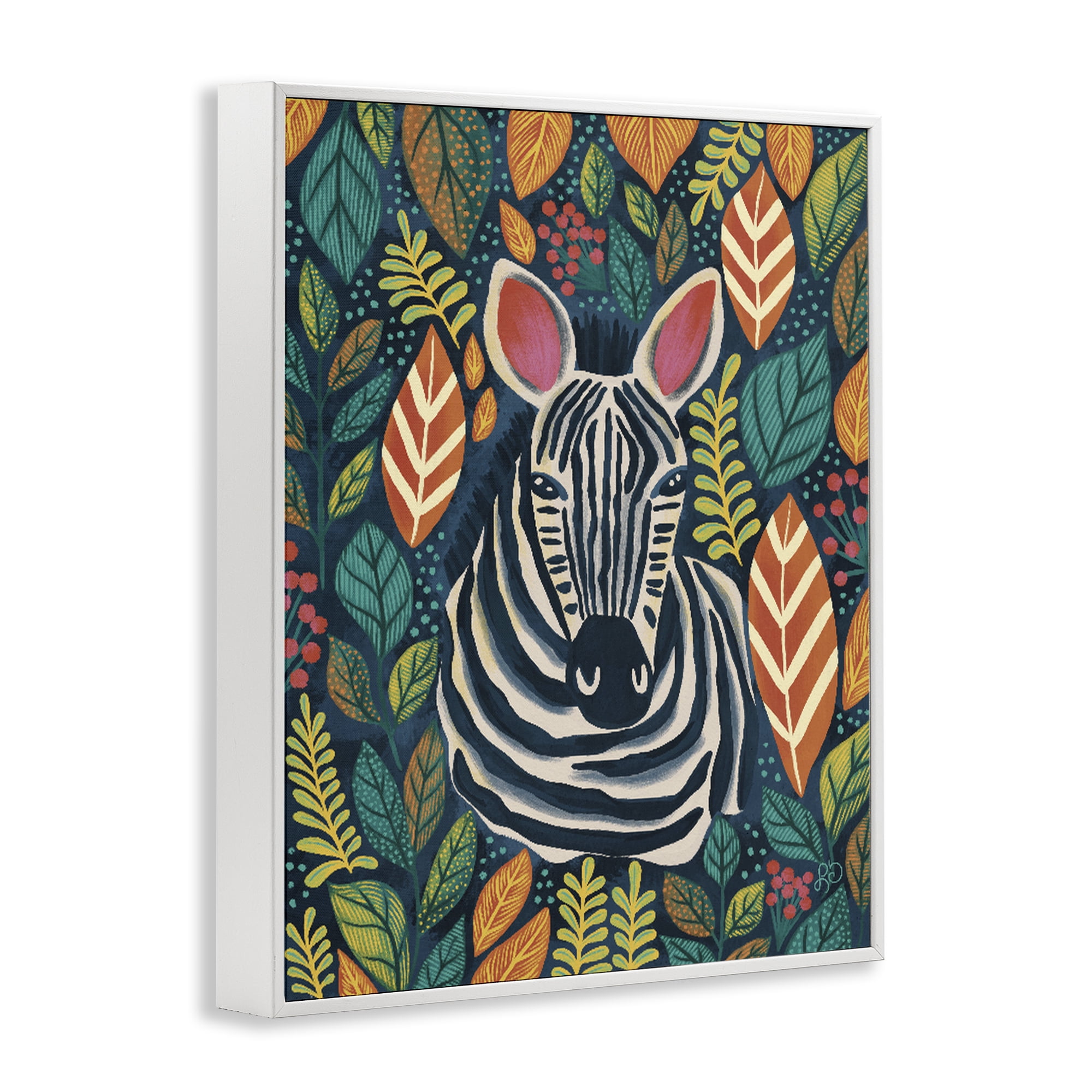 Stupell Industries Exotic Leaf Pattern Zebra White Framed Giclee Art, design by Lisa R Dumm