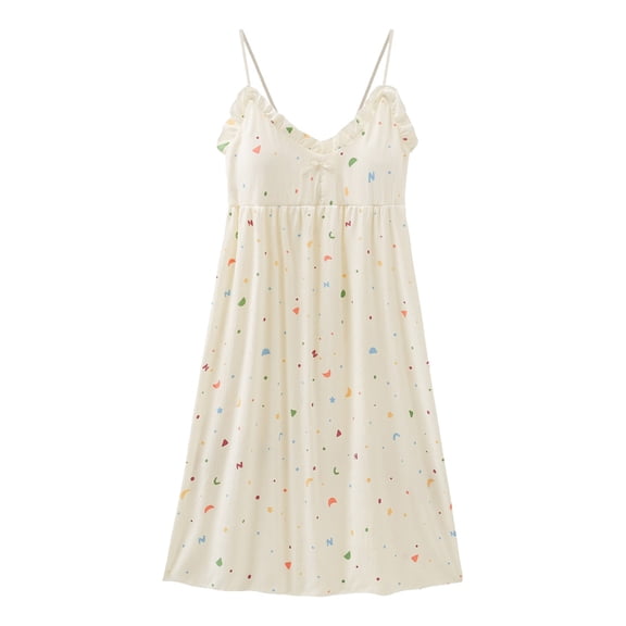 Yuncity Nightgowns For Women Summer Cotton Nightdress Mid-Length Cute Cartoon Pajamas With Chest Pads Pjs Sleepwear Soft M-Xxl