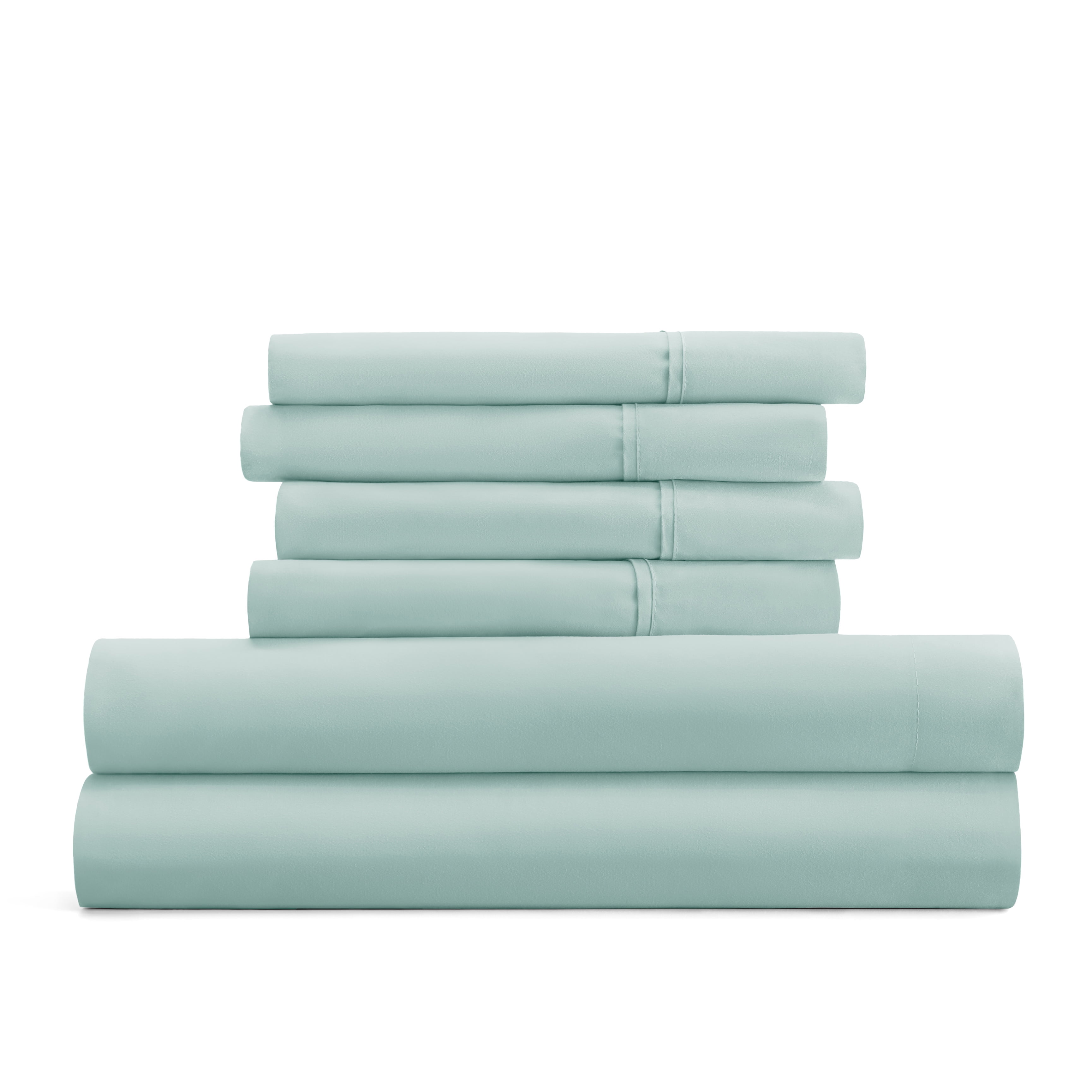 Queen, Aqua Solid Microfiber 6 Piece Bed Sheet Set, by Noble Linens