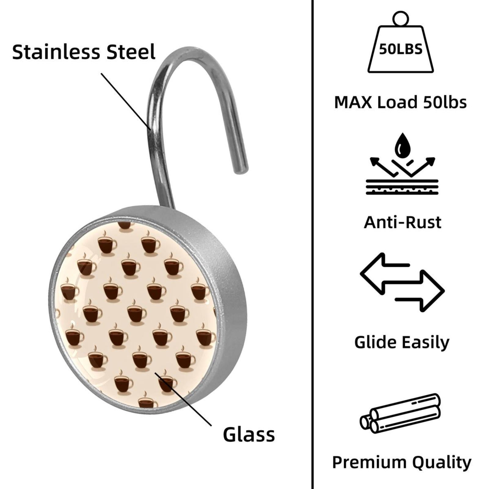 12pcs Decorative Shower Curtain Hooks, Rust Resistant Shower Rings for Bathroom Living Room,Rustproof Stainless Steel Rings for Shower Curtain and Liner Rods,Coffee Pattern