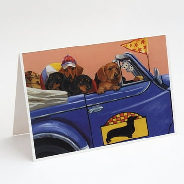 Caroline's Treasures Dachshund Dachsmobile Greeting Cards with Envelopes, 5" x 7" (8 Count)