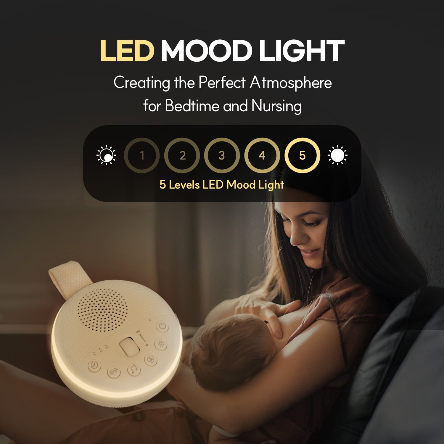 HuBDIC White Noise Machine, Portable Sound Machine with 21 Soothing Sleep Sounds, Long-Lasting Battery, Gentle LED Mood Light, Travel-Friendly Sleep Aid for Newborns, Children