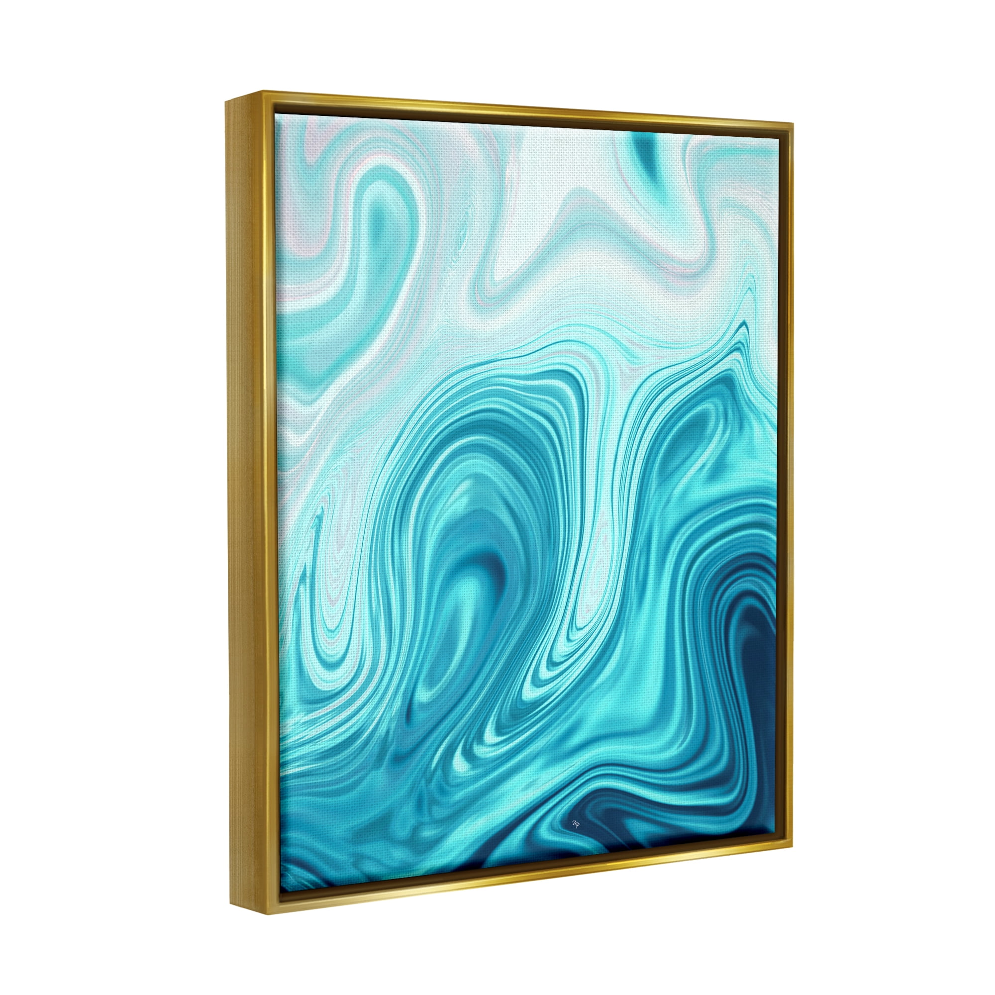 Stupell Industries Blue Abstract Ripples Abstract Painting Gold Floater Framed Art Print Wall Art, 17 x 21