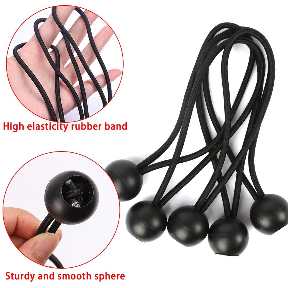 Bungee Balls, Black Ball Bungee Heavy Duty Heavyweight 4 inches Tarp Bungee Cords, Weather Resistant Tie Down Strap 4mm Thickness - for Camping, Tents, Cargo, Holding Wire and Hoses