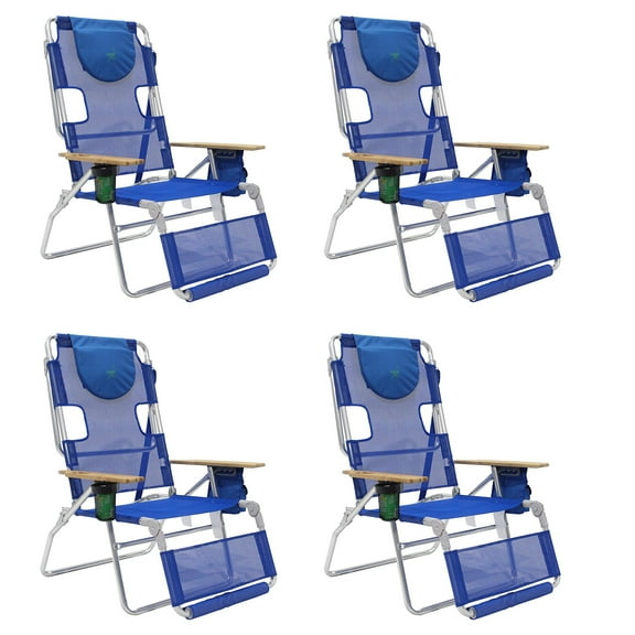 Ostrich 3-N-1 Altitude Outdoor Lounge Reclining 16" Tall Chair, Blue (4 Pack)