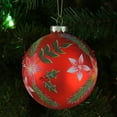 thumbnail image 3 of Northlight Poinsettia and Holly Glass Christmas Ball Ornament - 4" - Red, 3 of 6