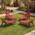 thumbnail image 4 of Harbweb Outdoor Chaise Lounge Chair Set of 4, 5-Position Adjustable Sun Tanning Chair with Pillow, Aluminum Patio Lounge Chair with Wheels & Armrests for Garden, Beach, Patio, Pool, Red, 4 of 9