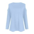 thumbnail image 4 of Workout Tops for Women Womens Sexy Cold Shouler 3/4 Sleeve T-Shirts O-Neck Cute Tops Solid Basic Tees Summer Pullover, 4 of 6
