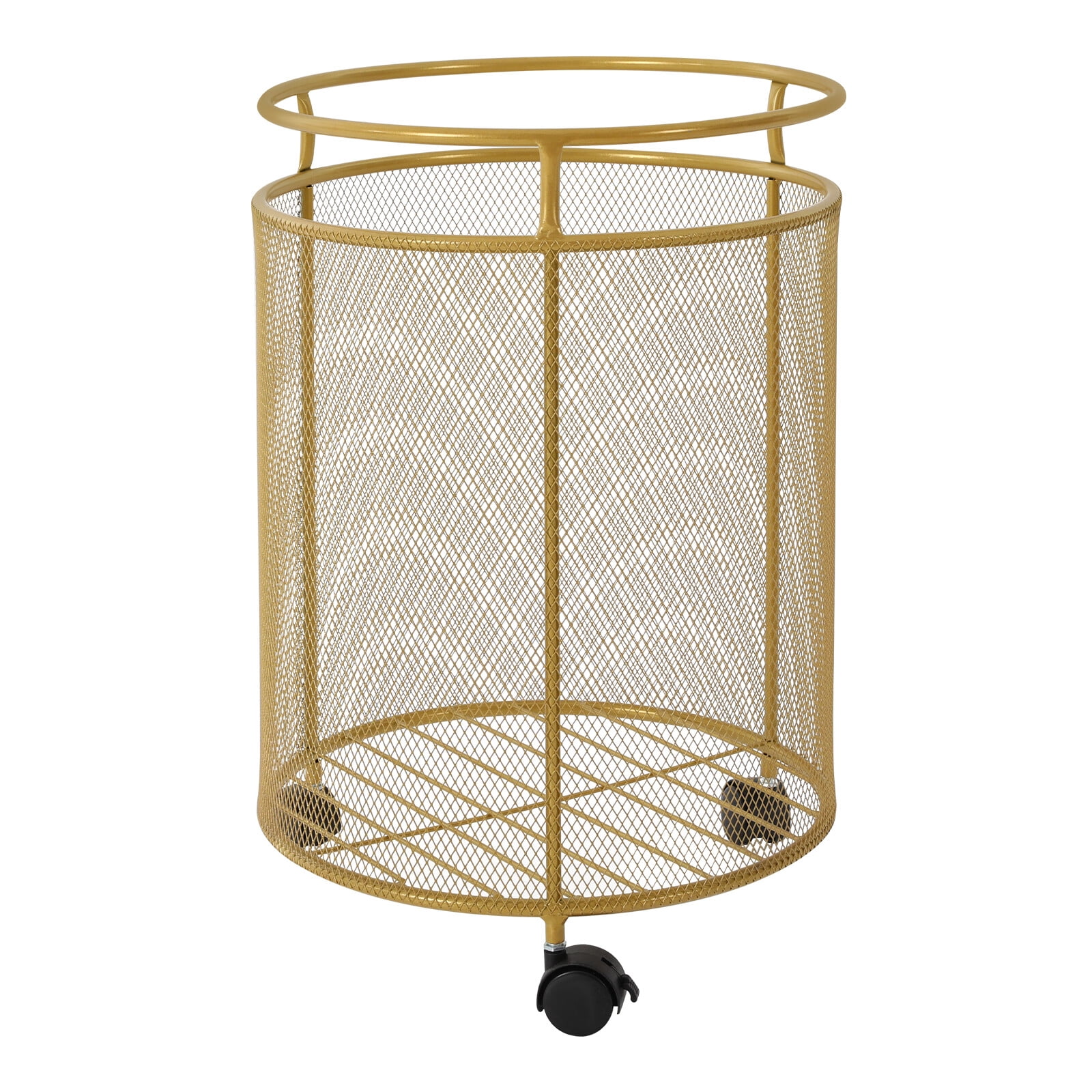 Rolling Laundry Hamper Round Metal Laundry Basket Cart with 4 Wheels Household