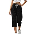 thumbnail image 6 of UKHCCC Women's Loose Fit Waffle Knit Capri Pants with Pockets Elastic Waist Drawstring Casual Summer Lounge Joggers Soft Cotton S-2XL, 6 of 9