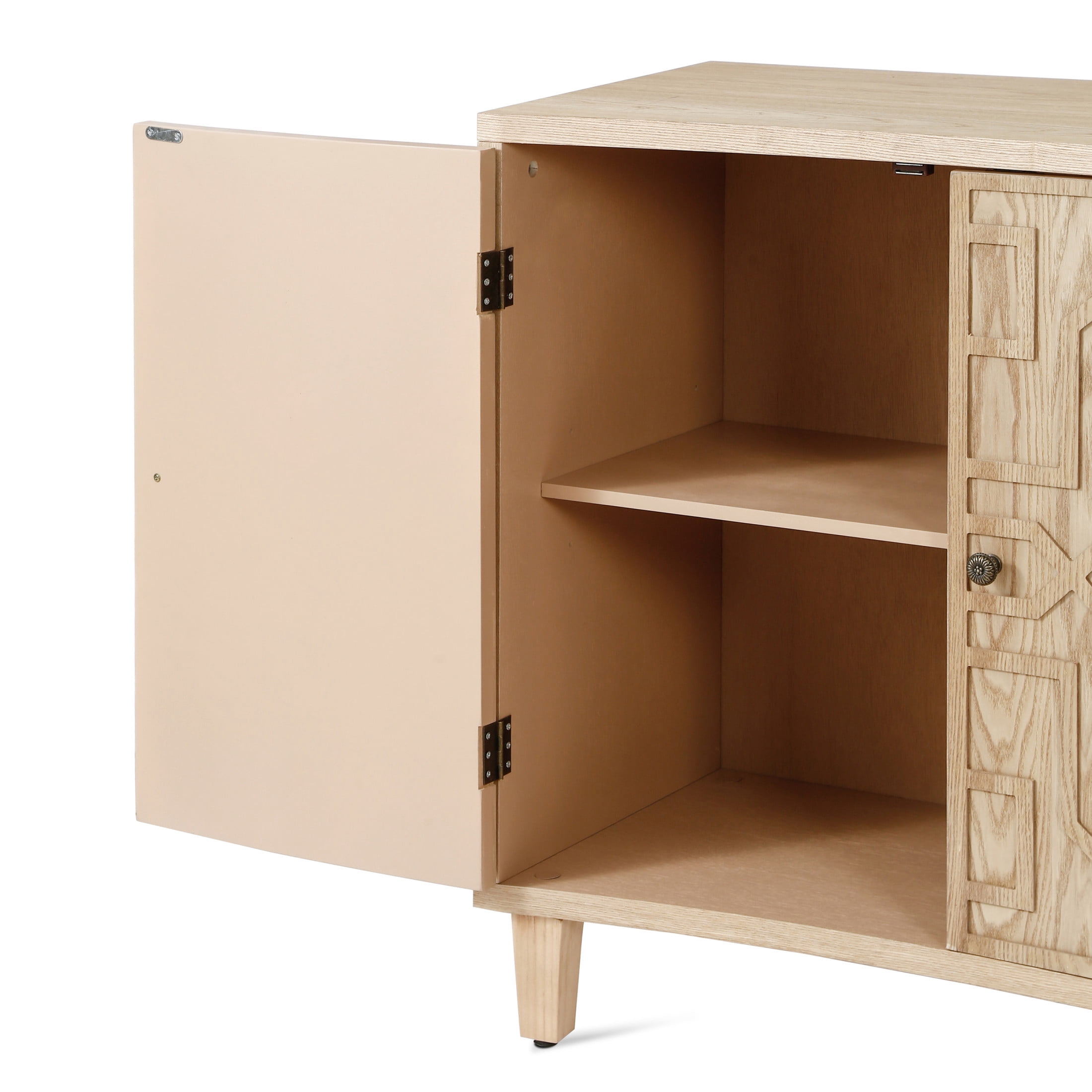 Christopher Knight Home Modern Moroccan Accent Cabinet, Geometric Wood Doors, Copper Knob, Adjustable Shelves, Natural