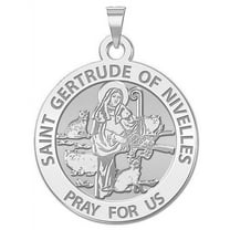 Saint Gertrude of Nivelles Religious Medal -  - 3/4 Inch Size of a Nickel -Sterling Silver