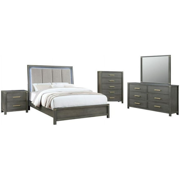 Kieran 4-piece Eastern King Bedroom Set with Upholstered LED Headboard Grey