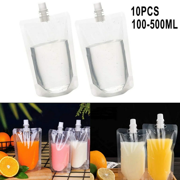 10Pcs 100-500ml Plastic Stand-up Drink Bags Spout Pouches For Liquid Juice  Milk
