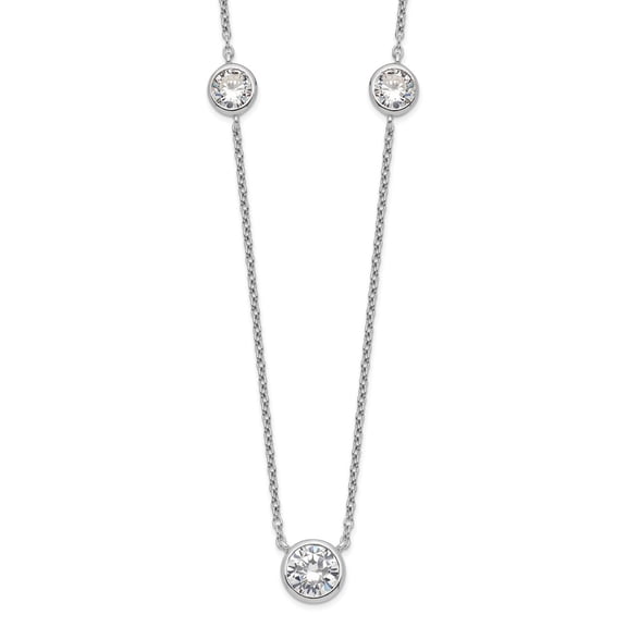 925 Sterling Silver Cable Fancy Necklace Chain 3 Station CZ 18 inch 1.51 mm
