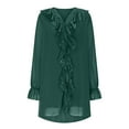 thumbnail image 6 of lulshou Long Sleeve Shirts for Women Casual Solid Color V-Neck Pullover Top with Button Detail, Green, M, 6 of 6