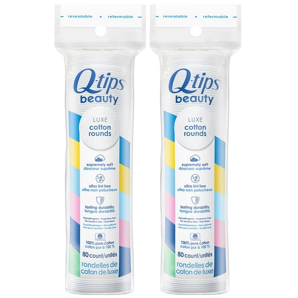 Cotton Rounds Q-tips Beauty Luxe, 80 unidades, paquete de 2