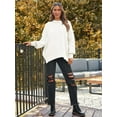 thumbnail image 6 of SMZ Women's Oversized Batwing Sweaters 2024 Fall Outfits Crewneck Ribbed Knit Side Slit Trendy Pullover Tops, 6 of 7