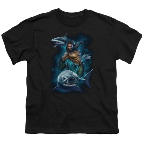 Aquaman Movie - Swimming With Sharks - Youth Short Sleeve Shirt - Large