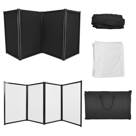 Kojem Portable DJ Booth Foldable Facade Portable With Carry Bag 48"x25" White & Black 4-Panel