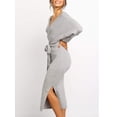 thumbnail image 4 of NGMQ Women's Long Maxi Sweater Dresses Sexy Wrap Batwing V Neck Slit Open Back Holiday Bodycon Dress, 4 of 4
