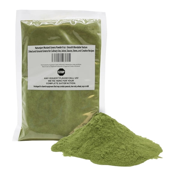 Naturejam Mustard Greens Powder 8 oz - Smooth Blendable Texture - Dried and Ground Greens for Culinary Use, Juices, Sauces, Stews, and Creative Recipes