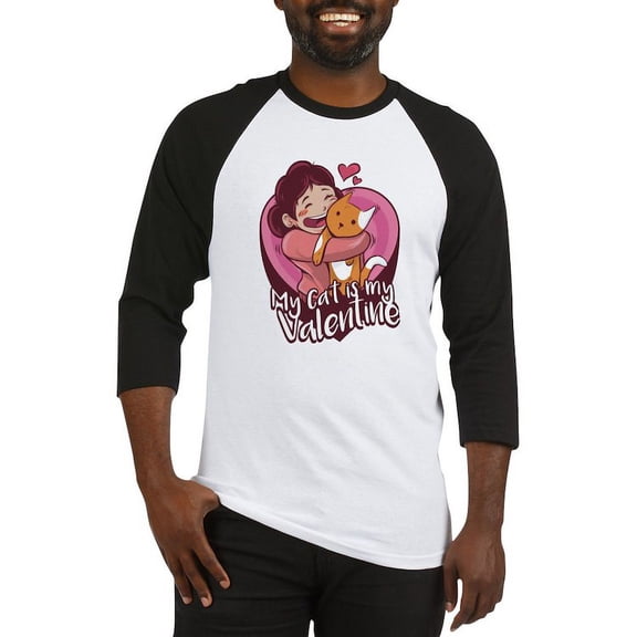 CafePress - My Cat Is My Valentine Baseball Jersey - Cotton Baseball Jersey, 3/4 Raglan Sleeve Shirt