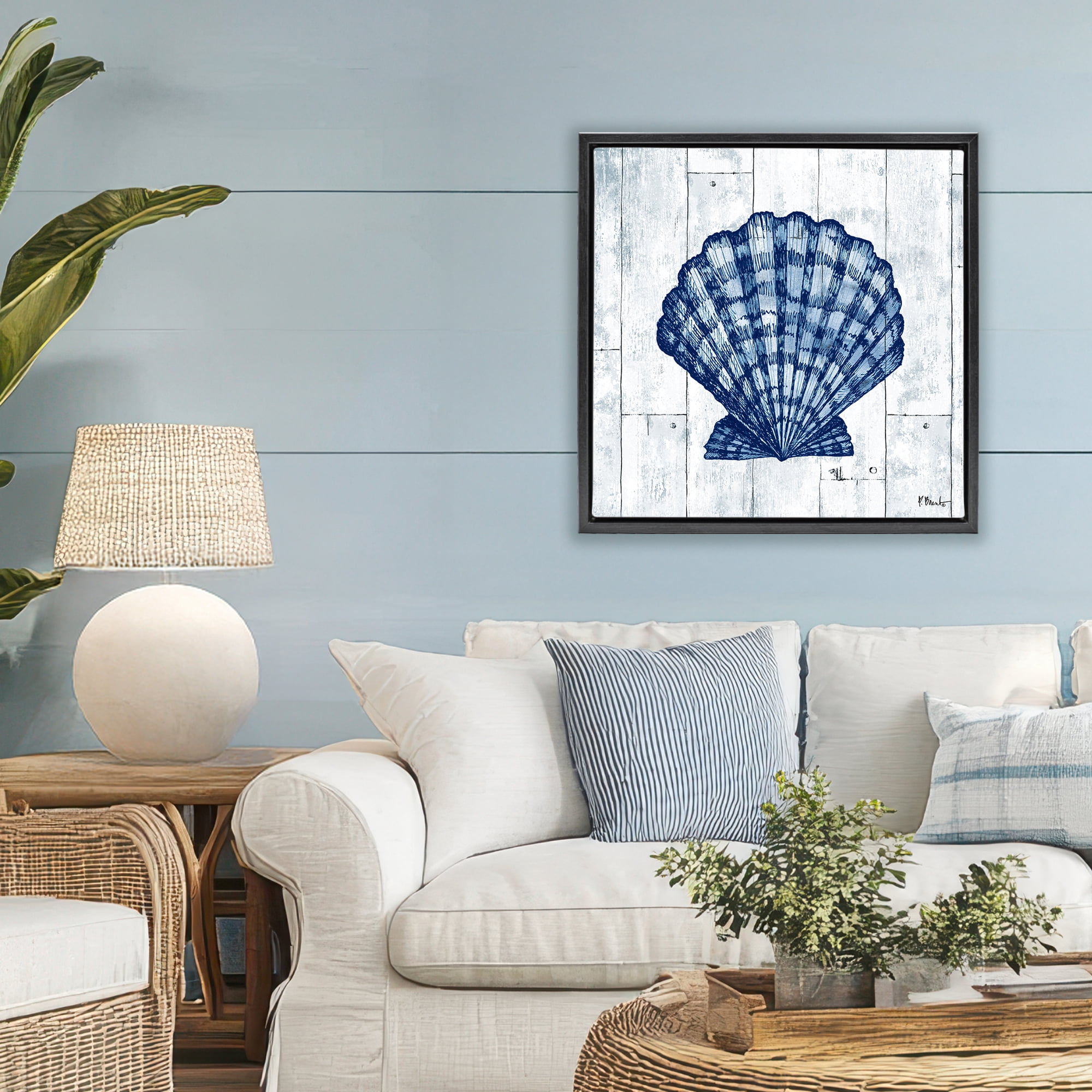 Stupell Industries Coastal Timberland Scallop Black Framed Floater Canvas Wall Art, design by Paul Brent