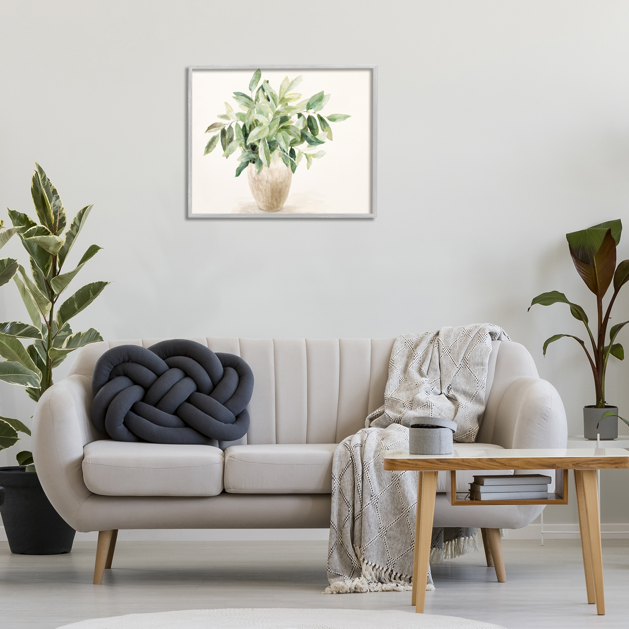 Stupell Industries Neutral Potted Plant Botanical & Floral Painting Gray Framed Art Print Wall Art, 30 x 24