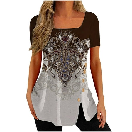 

Bospose O-Neck Shirt For Women Women Short Sleeve Shirt Corset Top Brown Top Fashion Woman Causal Print Blouse T-Shirt Summer Button Tops Myh135 Women S Ethnic Slit Top Top Shirt M