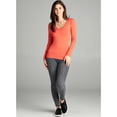 thumbnail image 2 of Emmalise Women's Casual Basic V-Neck Tshirt Long Sleeves Tee Top - Coral, S, 2 of 4
