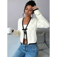thumbnail image 4 of Women'S Tie Front Cropped Cardigan Knitted Cute Long Sleeve Sweater Coat Autumn and Winter Fashionable White S, 4 of 9
