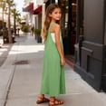 thumbnail image 5 of FYDUU Girls Overall Dress Sleeveless Spaghetti Straps Maxi Dresses Summer Loose Casual Sundress Solid Color Jumper Dress With Pockets 5-6 Years, 5 of 7