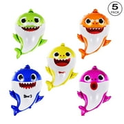 Baby Cute Shark Balloons, 5pcs Little Shark Family - 25inch Balloons. Little Shark Themed Party Supplies and Decoration. Perfect for Shark Boy and Baby Girl Party Decoration!