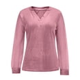 thumbnail image 3 of Bixock Summer Women's Tops Long Sleeve Shirts for Women Solid Color Velvet Mesh Splice Long Sleeve V Neck Elegant Dressy Blouse Casual Tops, 3 of 6