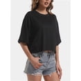 thumbnail image 2 of 3-pack Black Women's Comfy Basic Workout Gym Short Sleeve Crop Tops Casual Loose Oversized T-Shirts, 2 of 6
