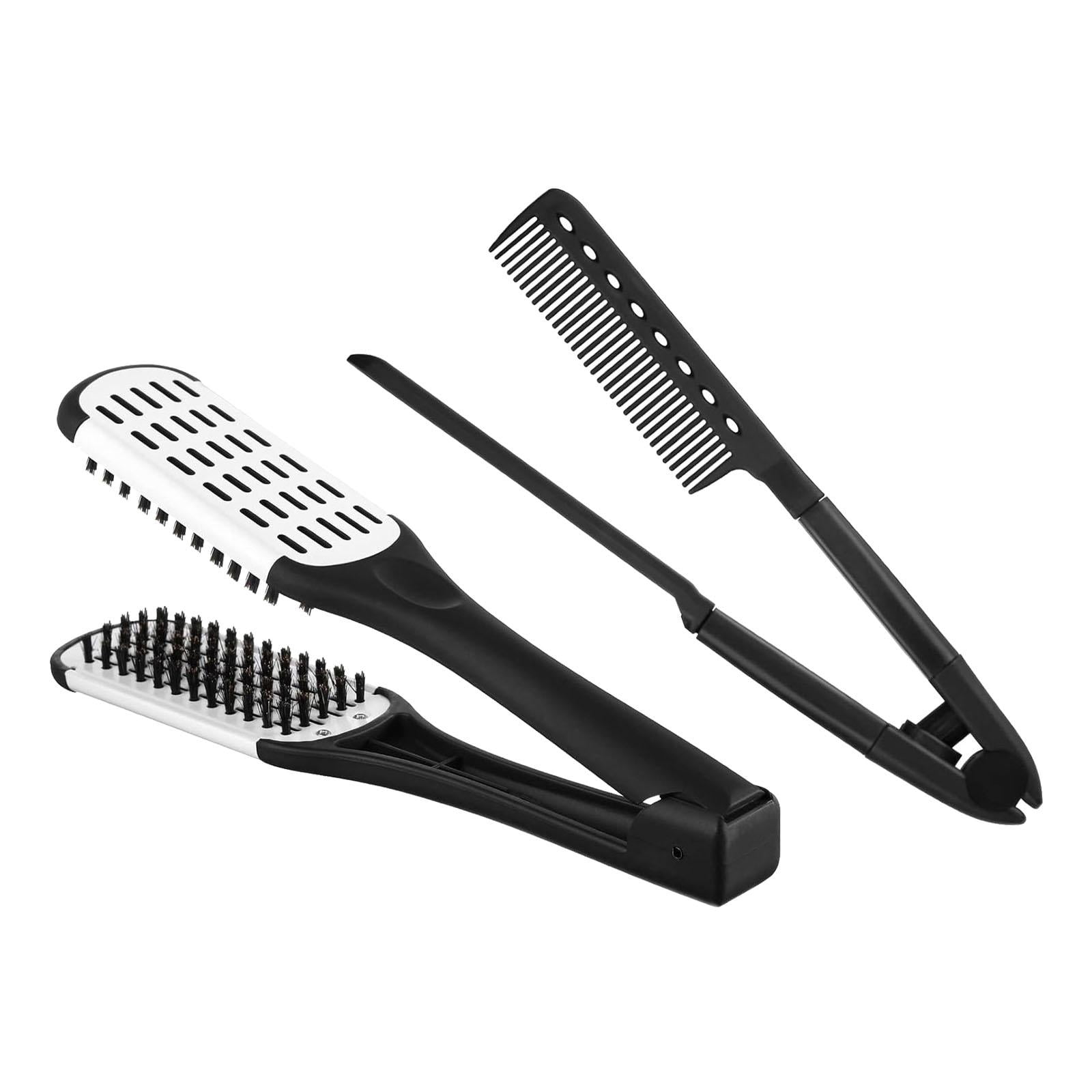 Voxware 2 Pieces Hair Straightening Combs Straightener Multipurpose Firm Grip Double Sided Clamp Brush Flat Iron Comb for Hairdresser
