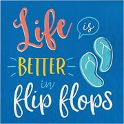 Creative Converting 349582 6.5 in. Life is Better in Flip Flops Napkins - Blue, White, Red & Yellow