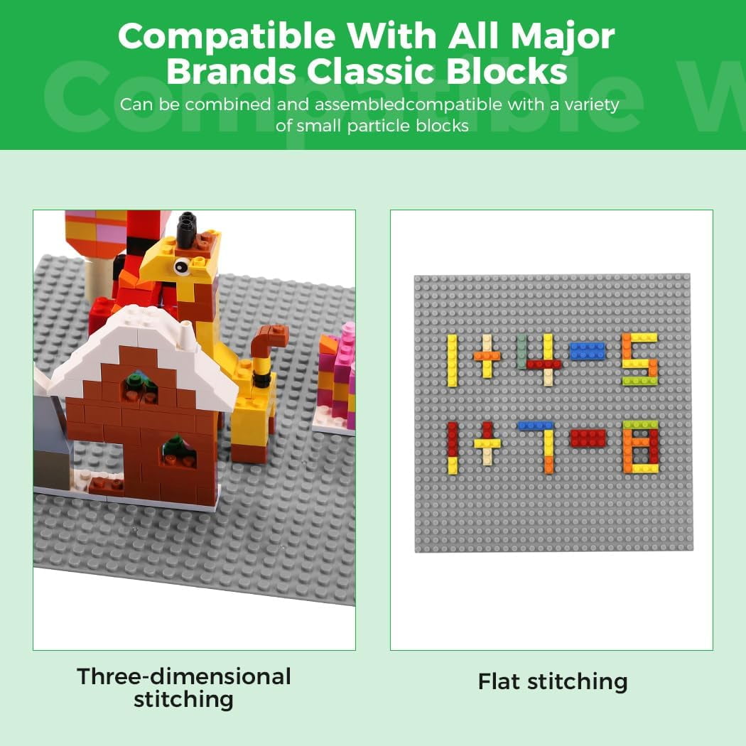 Classic Baseplates Building Plates-8 Pack 10" x 10" Building Boards,100% Compatible with All Major Brands and Activity Table, Creative Building Platforms Mats for Toy Bricks,Grey