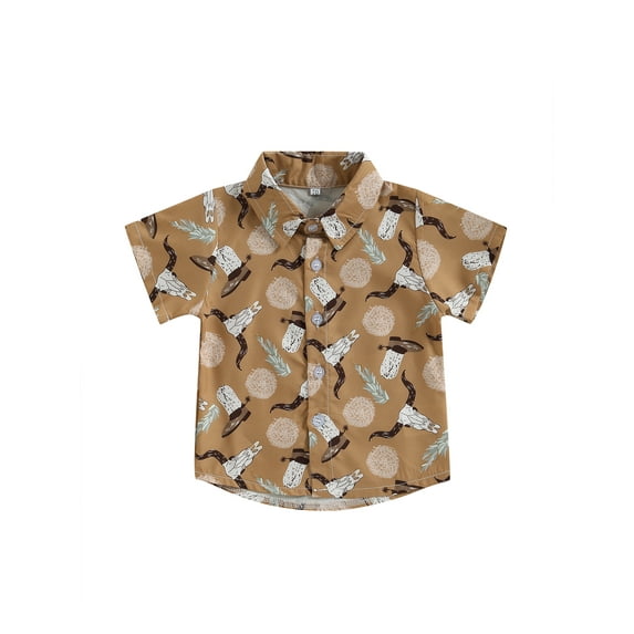 TSEXIEFOOFU Toddler Boys Summer Casual Shirt Short Sleeve Lapel Western Elements Print Button Tops