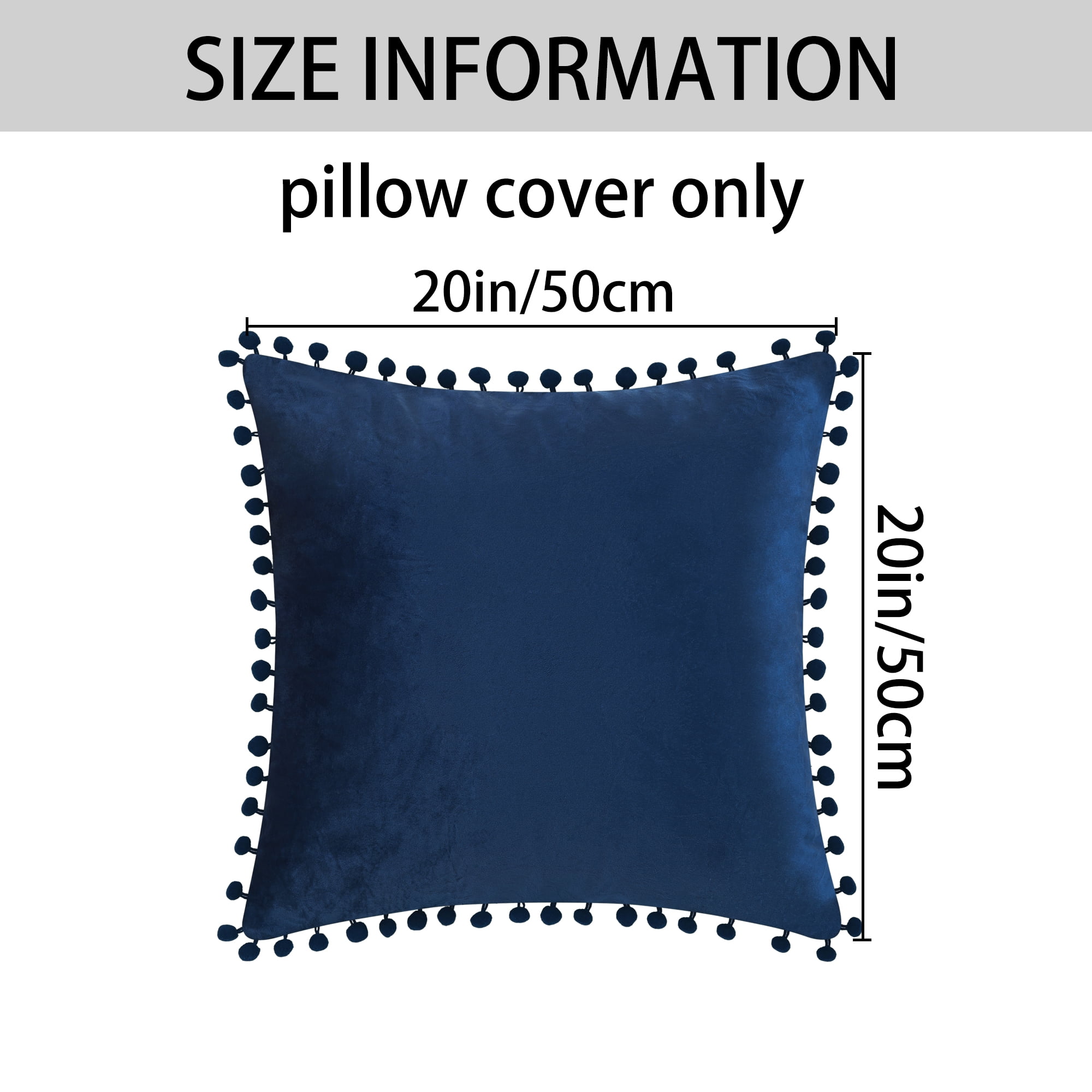 Unique Bargains 2 Velvet Throw Pillow Covers Pompoms Decorative Pillow Cases Cushion Cover Dark Blue 20" x 20"