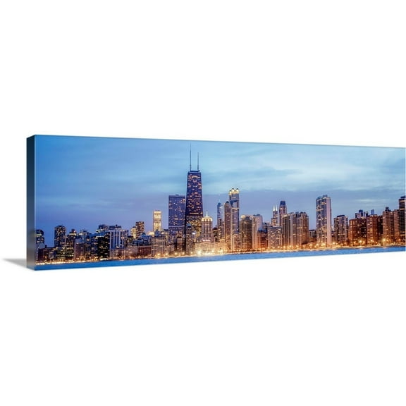 Great Big Canvas "Chicago City Skyline in the Evening" by Circle Capture Peach Pale Blue Wrapped Canvas Print Wall Artwork