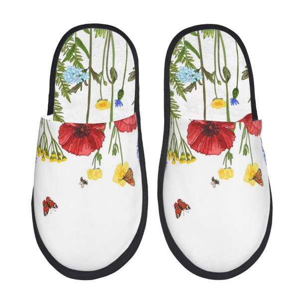 Fotbe Wild Herbs Pantuflas Peludas para Mujer con Estampado, Zapatillas de Peluche, Zapatos de Invierno para Casa, Uso Interior y Exterior-Large