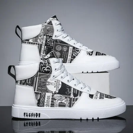 

Fashion Plaid Pattern PU High Top Skate Shoes